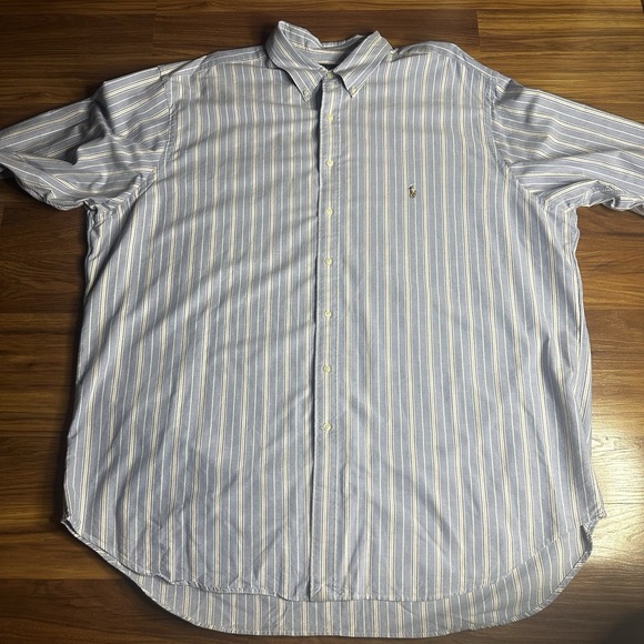 Vintage Polo Ralph Lauren Shirt Mens 3XL Tall Blue Striped Flesh Pony Easter - Picture 2 of 6